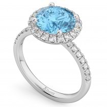 Halo Blue Topaz & Diamond Engagement Ring Platinum 3.00ct