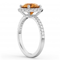 Halo Citrine & Diamond Engagement Ring 18K White Gold 2.30ct