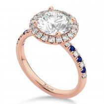 Blue Sapphire & Diamond Halo Engagement Ring Setting 14K Rose Gold (0.50ct)