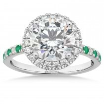 Emerald & Diamond Halo Engagement Ring Setting 14K White Gold (0.50ct)