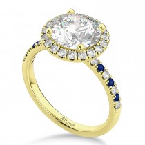 Blue Sapphire & Diamond Halo Engagement Ring Setting 14K Yellow Gold (0.50ct)