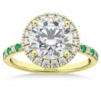 Emerald & Diamond Halo Engagement Ring Setting 14K Yellow Gold (0.50ct)