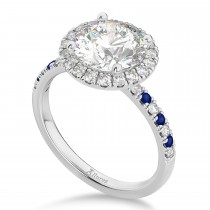 Blue Sapphire & Diamond Halo Engagement Ring Setting 18k White Gold (0.50ct)