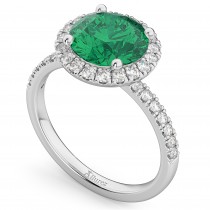 Halo Emerald & Diamond Engagement Ring 18K White Gold 2.80ct