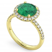 Halo Emerald & Diamond Engagement Ring 18K Yellow Gold 2.80ct