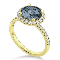 Halo Gray Spinel & Diamond Engagement Ring 18K Yellow Gold 1.90ct