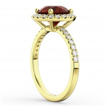 Halo Garnet & Diamond Engagement Ring 14K Yellow Gold 3.00ct