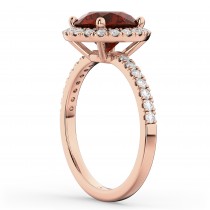 Halo Garnet & Diamond Engagement Ring 18K Rose Gold 3.00ct
