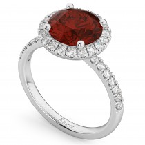 Halo Garnet & Diamond Engagement Ring Platinum 3.00ct