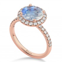 Halo Moonstone & Diamond Engagement Ring 14K Rose Gold 2.90ct