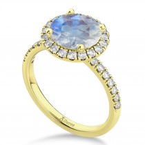 Halo Moonstone & Diamond Engagement Ring 14K Yellow Gold 2.90ct