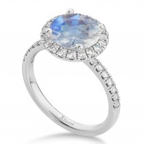 Halo Moonstone & Diamond Engagement Ring 18K White Gold 2.90ct