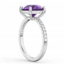 Amethyst & Diamond Engagement Ring 18K White Gold 2.01ct