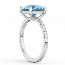 Blue Topaz & Diamond Engagement Ring 14K White Gold 2.71ct