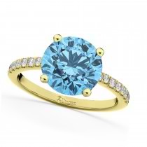 Blue Topaz & Diamond Engagement Ring 14K Yellow Gold 2.71ct