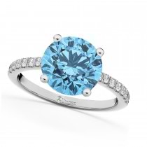 Blue Topaz & Diamond Engagement Ring Palladium 2.71ct