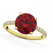 Lab Ruby & Diamond Engagement Ring 14K Yellow Gold 2.51ct