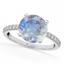 Moonstone & Diamond Engagement Ring 14K White Gold 2.71ct