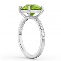 Peridot & Diamond Engagement Ring 14K White Gold 2.21ct