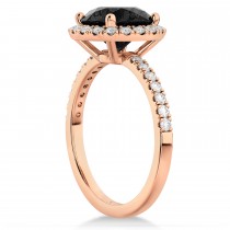 Halo Onyx & Diamond Engagement Ring 14K Rose Gold 2.90ct