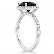 Halo Onyx & Diamond Engagement Ring 14K White Gold 2.90ct
