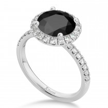 Halo Onyx & Diamond Engagement Ring 14K White Gold 2.90ct