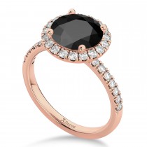 Halo Onyx & Diamond Engagement Ring 18K Rose Gold 2.90ct