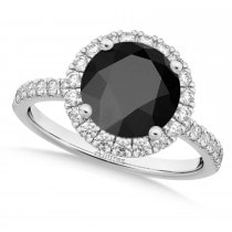 Halo Onyx & Diamond Engagement Ring 18K White Gold 2.90ct