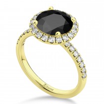 Halo Onyx & Diamond Engagement Ring 18K Yellow Gold 2.90ct
