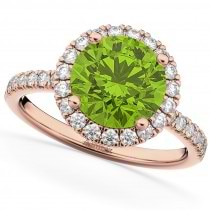 Halo Peridot & Diamond Engagement Ring 18K Rose Gold 2.50ct
