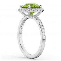 Halo Peridot & Diamond Engagement Ring 18K White Gold 2.50ct