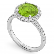 Halo Peridot & Diamond Engagement Ring 18K White Gold 2.50ct