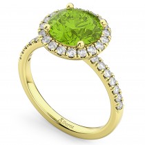Halo Peridot & Diamond Engagement Ring 18K Yellow Gold 2.50ct