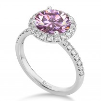 Halo Pink Moissanite & Diamond Engagement Ring 14K White Gold 2.10ct