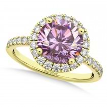 Halo Pink Moissanite & Diamond Engagement Ring 18K Yellow Gold 2.10ct