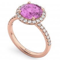 Halo Pink Sapphire & Diamond Engagement Ring 18K Rose Gold 2.80ct