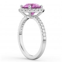 Halo Pink Sapphire & Diamond Engagement Ring 18K White Gold 2.80ct