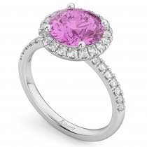 Halo Pink Sapphire & Diamond Engagement Ring 18K White Gold 2.80ct