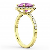 Halo Pink Sapphire & Diamond Engagement Ring 18K Yellow Gold 2.80ct