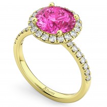 Halo Pink Tourmaline & Diamond Engagement Ring 14K Yellow Gold 2.50ct