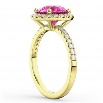Halo Pink Tourmaline & Diamond Engagement Ring 18K Yellow Gold 2.50ct