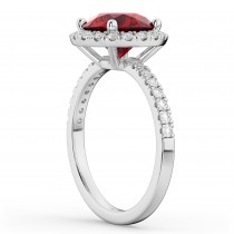 Halo Ruby & Diamond Engagement Ring 14K White Gold 2.80ct