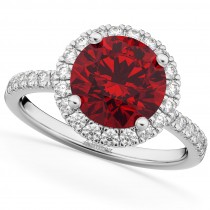 Halo Ruby & Diamond Engagement Ring 18K White Gold 2.80ct