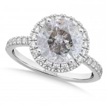 Halo Salt & Pepper & White Diamond Engagement Ring 18K White Gold (2.50ct)