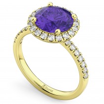 Halo Tanzanite & Diamond Engagement Ring 18K Yellow Gold 2.80ct