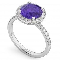 Halo Tanzanite & Diamond Engagement Ring Platinum 2.80ct
