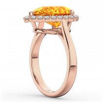 Pear Cut Halo Citrine & Diamond Engagement Ring 14K Rose Gold 5.44ct