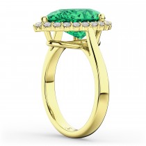 Pear Cut Halo Emerald & Diamond Engagement Ring 14K Yellow Gold 6.54ct