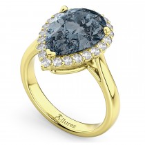 Pear Cut Halo Gray Spinel & Diamond Engagement Ring 14K Yellow Gold 4.69ct