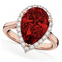 Pear Cut Halo Garnet & Diamond Engagement Ring 14K Rose Gold 6.24ct